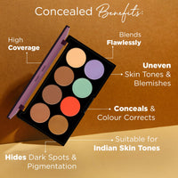 Hilary Rhoda Concealing & Contouring | 8 Shades in Palette | Colour Corrects with High Coverage | Face Palette | Hides Dark Spots & Pigmentation | Buildable Coverage | 12g (Shade-3)