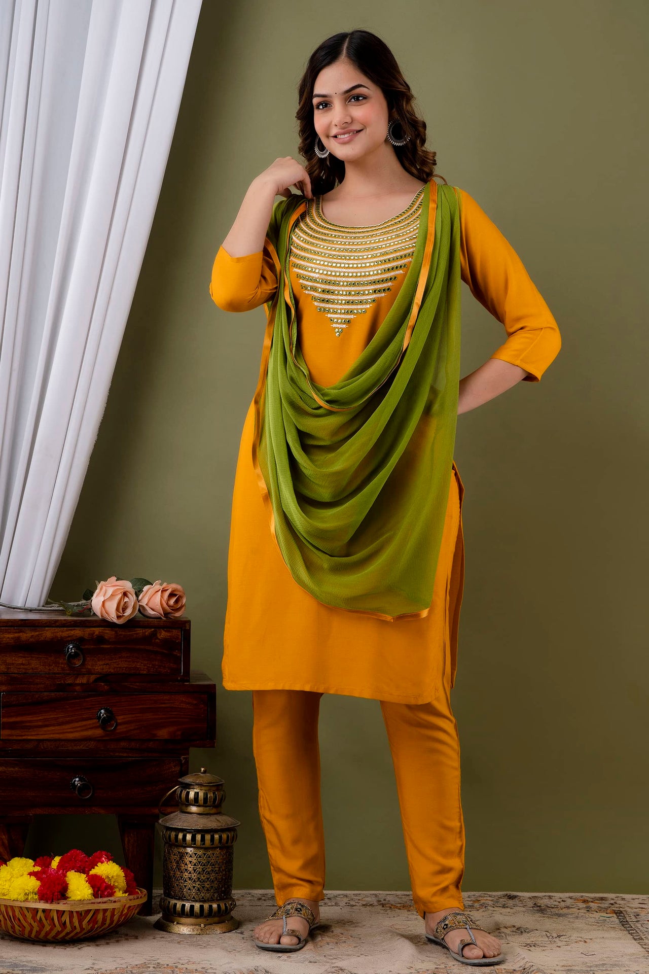 LookMark Womens Cotton Rayon Kurta and Pant Set with Dupatta