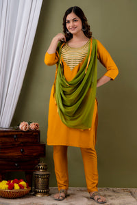 LookMark Womens Cotton Rayon Kurta and Pant Set with Dupatta