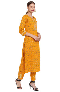 Janasya Women's  Mustard Rayon Straight Kurta with Pant and Dupatta