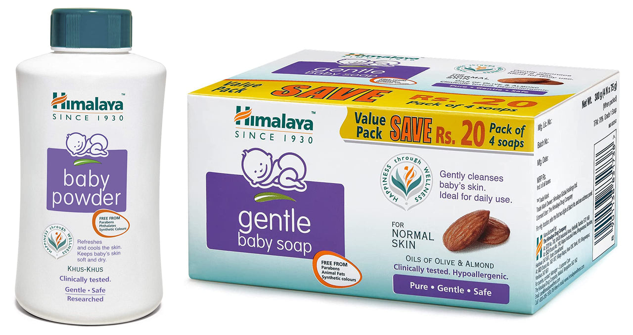 Himalaya Baby Powder, 700g and Gentle Soap Value Pack, Pack of 4 * 75g Combo