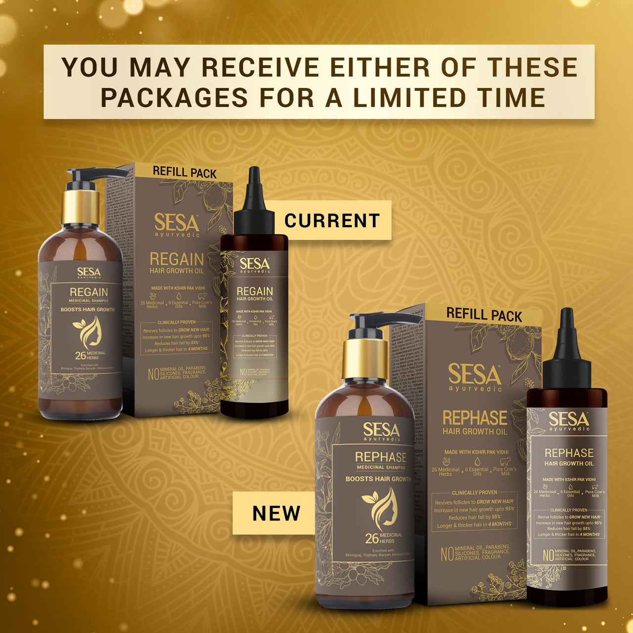 SESA Ayurvedic Rephase Refill Hair Oil 100 Ml And Rephase Shampoo 300 Ml With 26 Herbs And 6 Essential Oils Help Control Hair Fall & Strengthen Roots Hair Combo For Women And Men