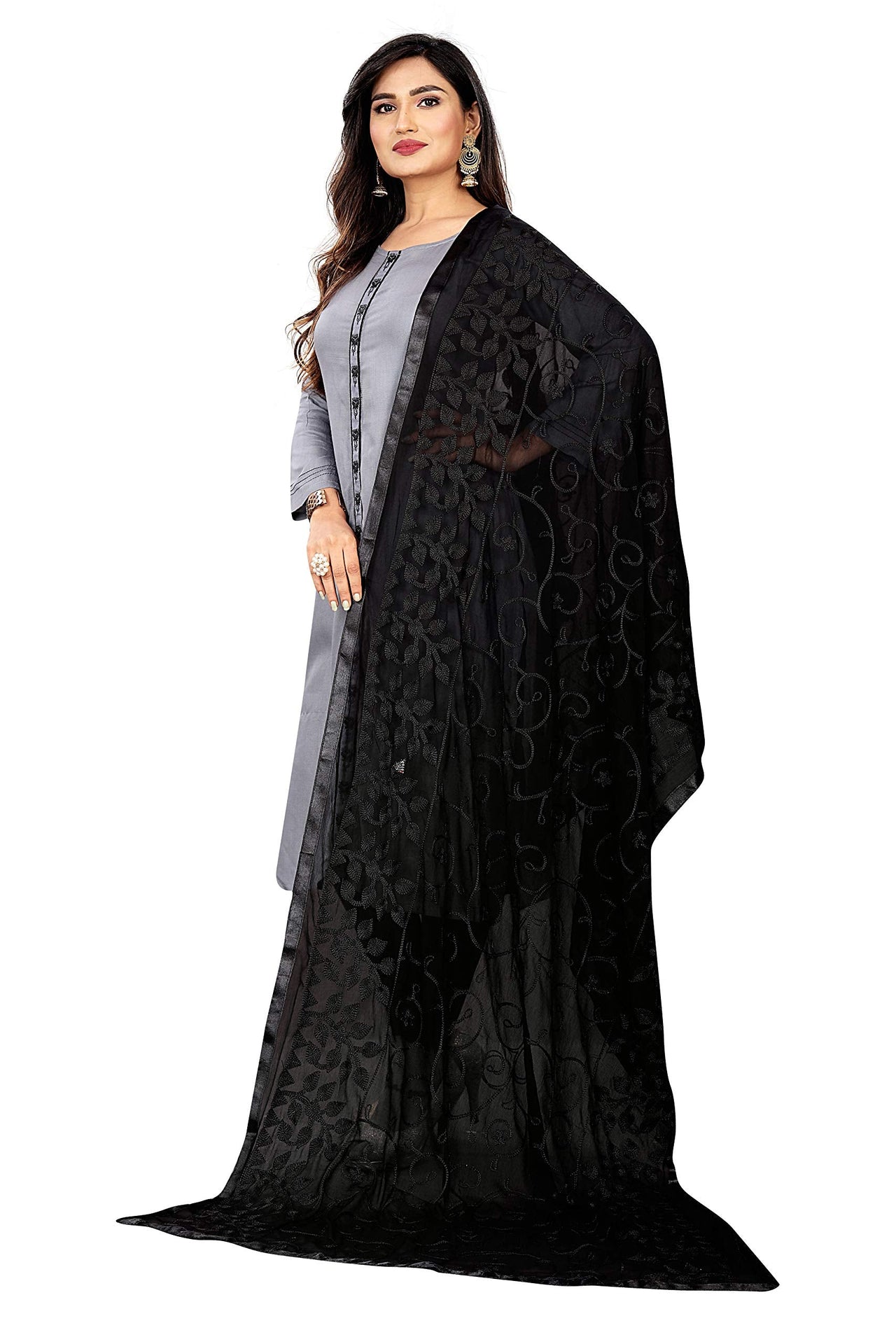 AKSHAR LLC Miss India Women's  Chiffon Dupatta With Karachi Embroidery Work_2.30mtr