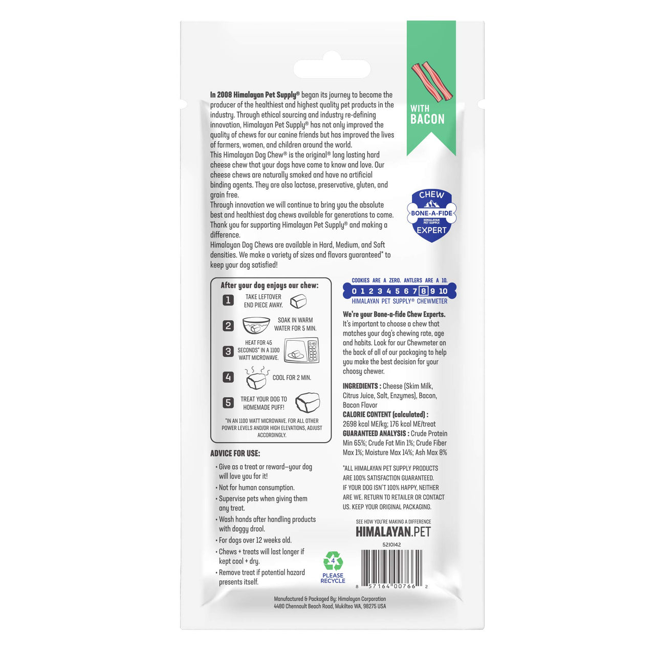 Himalayan Dog Chew Yak Cheese Dog Chews, 100% Natural, Long Lasting, Gluten Free, Healthy & Safe Dog Treats, Lactose & Grain Free, Protein Rich, Medium Dogs 35 Lbs & Smaller, Real Bacon Bits, 2.3 oz 2.3 Ounce (Pack of 1)