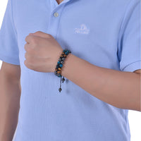 DHQH Triple Protection Bracelet Natural Black Obsidian Tigers Eye Hematite 8-10mm Beads Handmade Bracelet- Healing Crystal Bracelet Bring Luck Prosperity and Happiness A-Blue Triple Bracelet