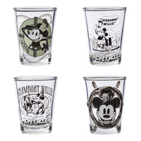 Silver Buffalo Disney 100 Classic 1928 Steamboat Mickey Vintage Sketch Mini Glasses 4 Pack, 1.5 Ounces
