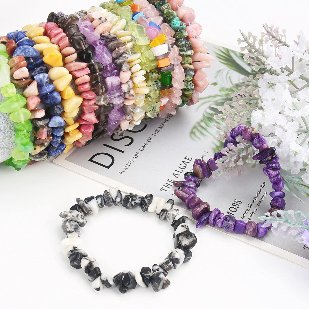 456 PCs Natural Chip Stone Beads, 5-8mm Irregular Multicolor Gemstones Loose Crystal Healing Smoky Quartz Rocks with Hole for Jewelry Making DIY Crafts