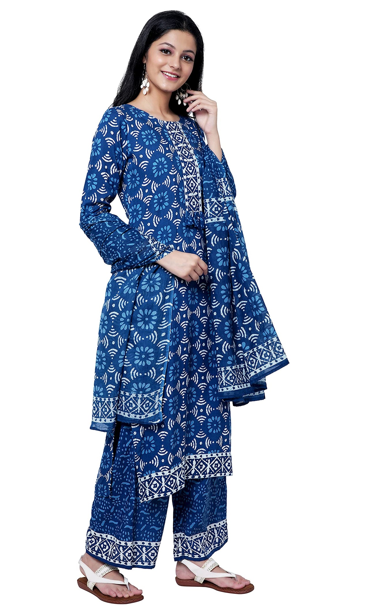 rytras Women's  Straight Rayon Kurti with Palazzos and Dupatta Set