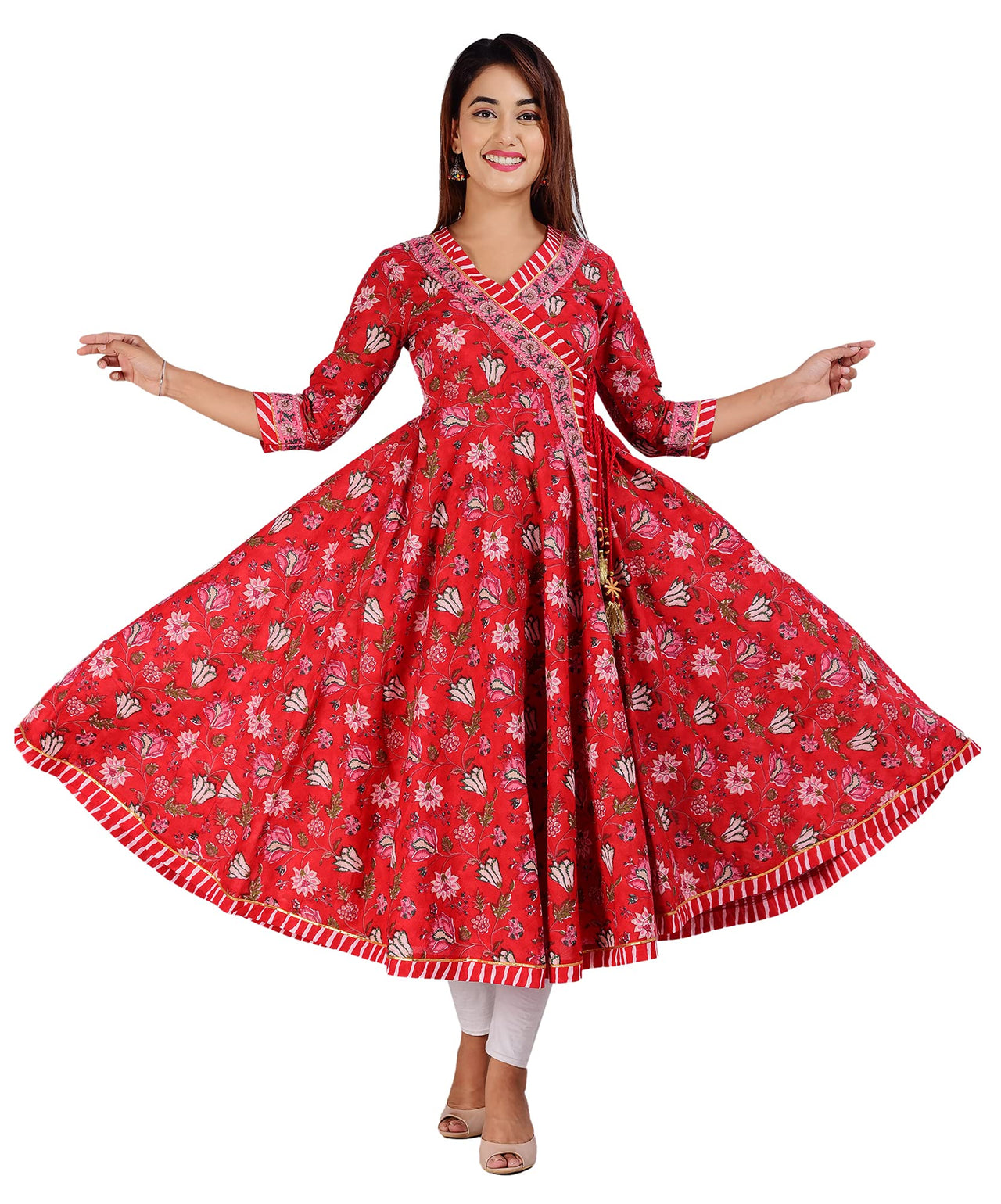 COTLAND Fashions Jaipuri Cotton Printed Angrakha/Angarkha/Front-Open Kurti for Women