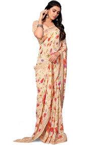 Shangrila Designer Digital Pastel Prints Weightless Georgette Saree With Blouse Piece