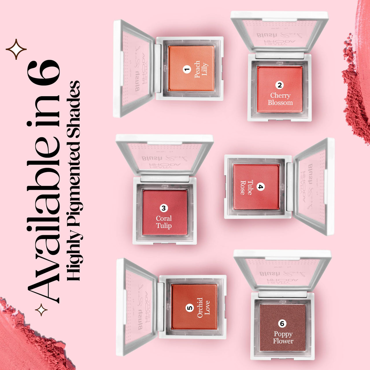 Hilary Rhoda Blush Rush | Highly Pigmented | Silky Smooth Texture | Available in 6 Shades | Matte Finish | Buildable Coverage | Blends Easily & Glides on Smoothly - 6g (Cherry Blossom | Shade 02)
