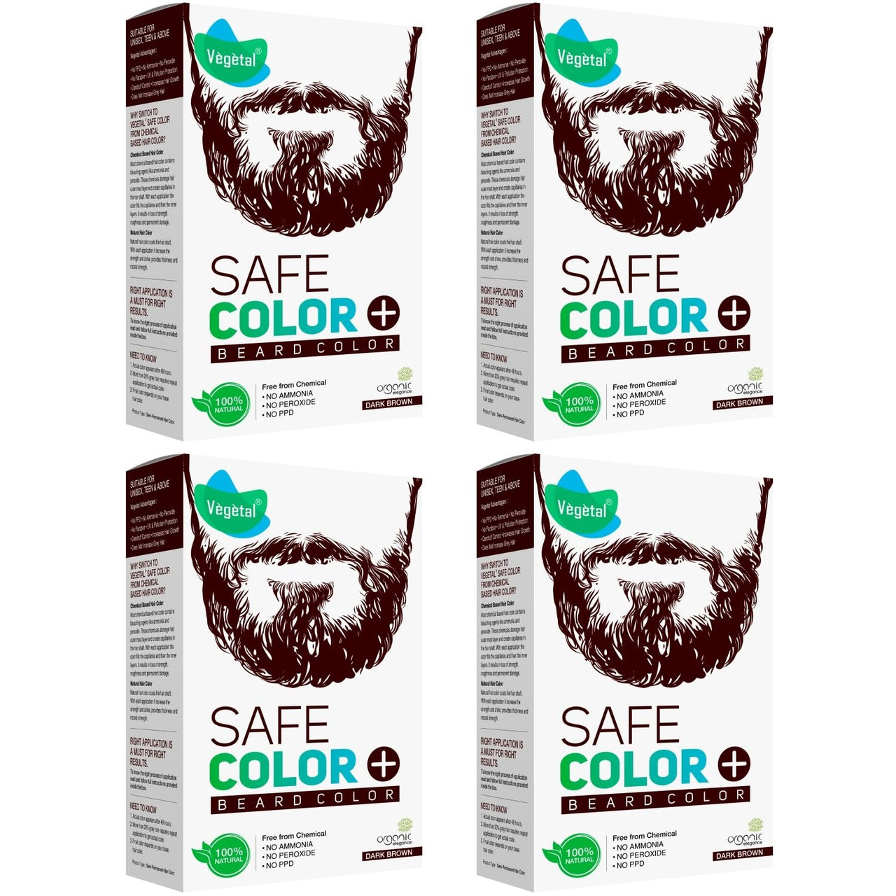 Vegetal Safe Hair Color -Dark Brown 25gm Pack of 4 - Certified Organic Chemical and Allergy Free Bio Natural Beard Hair Color with No Ammonia Formula & PPD