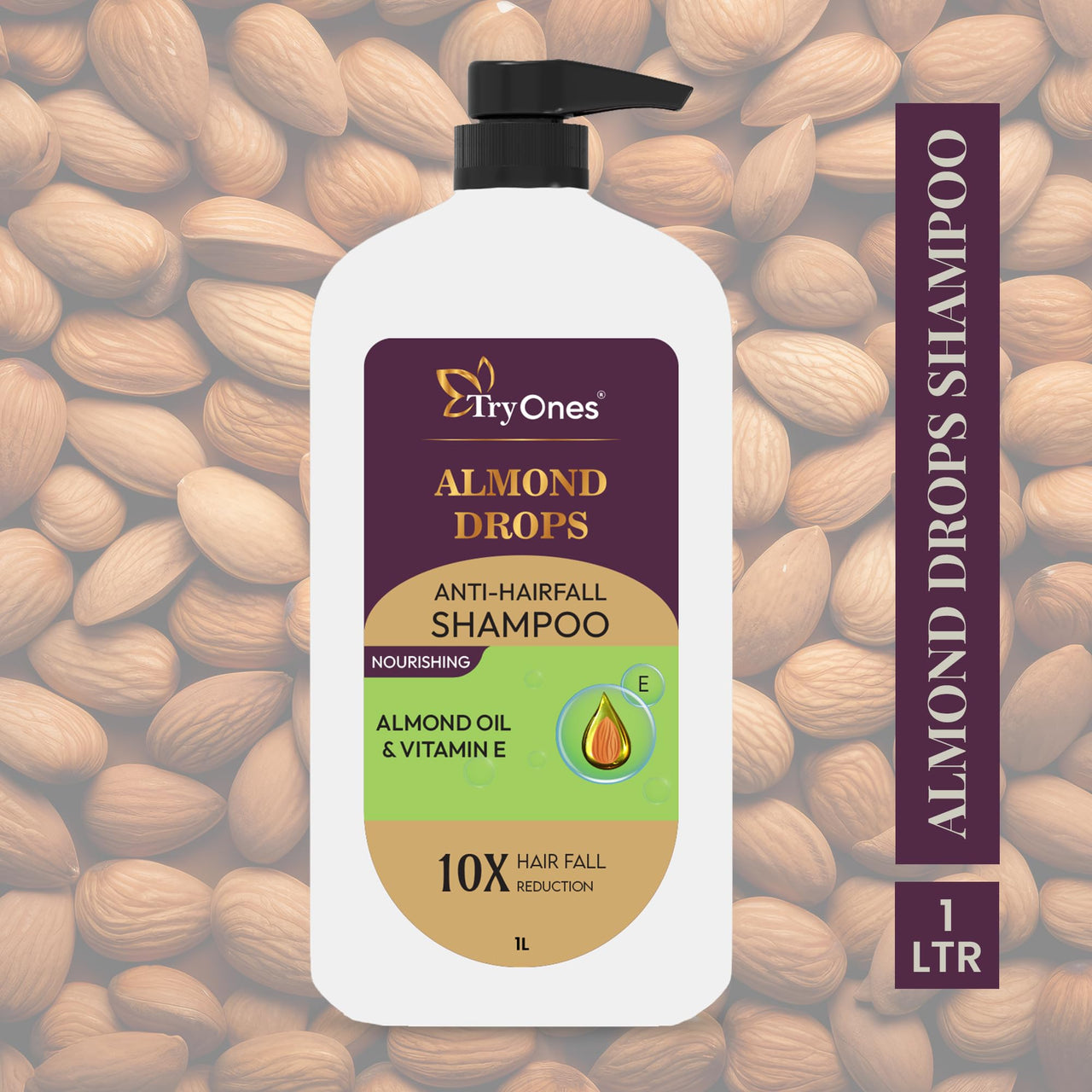 TryOnes Almond Drops Anti Hairfall Shampoo 1000 ml | Dry & Frizzy Hair | Helps Control Hair Fall & Promotes Hair Growth Shampoo