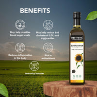 Hesthetic - Edible Cold Pressed Sunflower Oil | 500ml | Rich in Healthy Fats, Ideal for Cooking, Frying & Salad Dressings | 100% Pure & Natural | Food Grade Virgin Oil | Glass Bottle