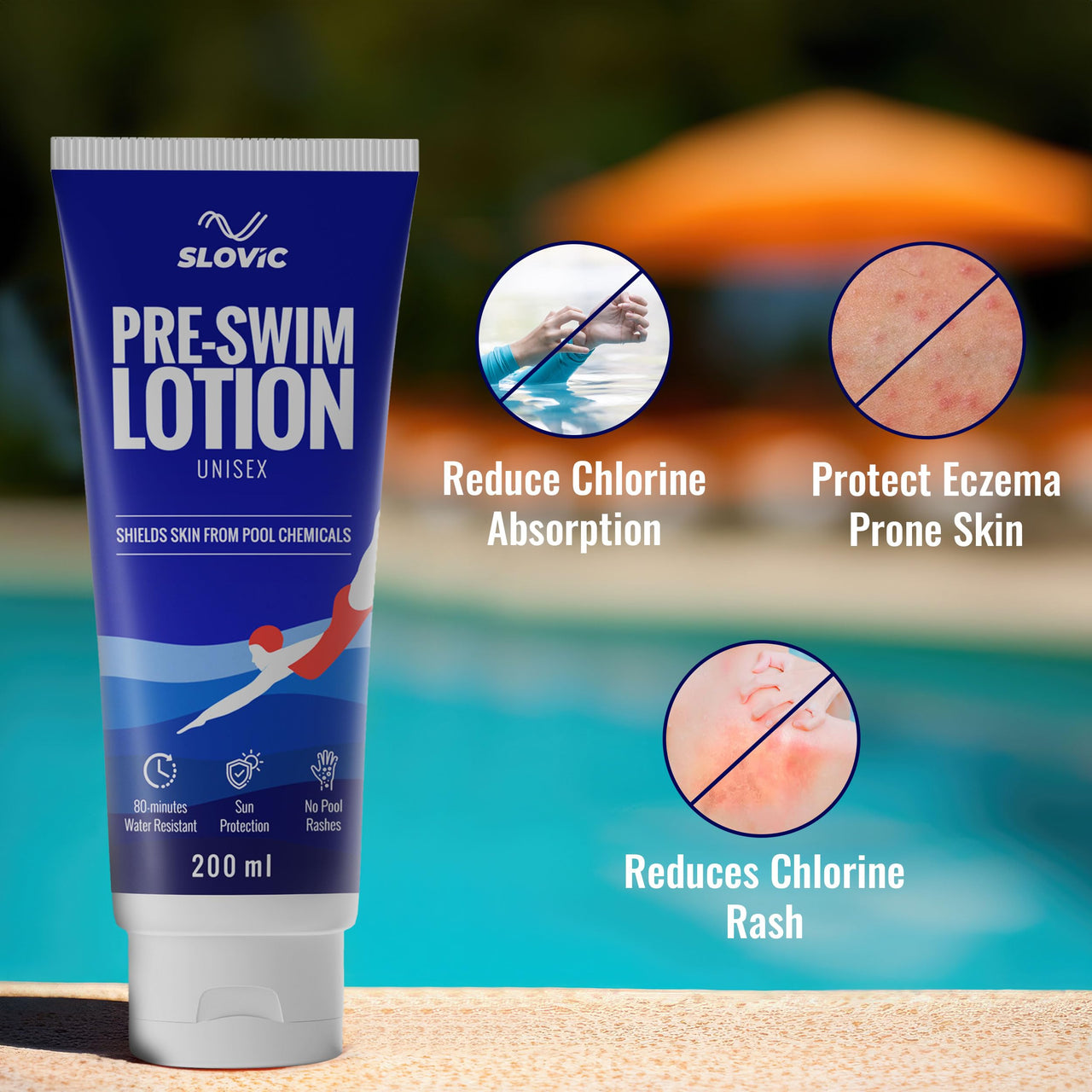 SLOVIC Pre Swim Lotion for Kids 200ml - Apply Before Swimming | Body Lotion | Swimming Cream for Chlorine Protection | Swimmers Waterproof Pool Cream | Upto 80 mins of Water Resistance