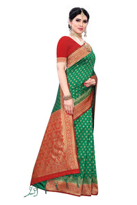 AKHILAM Women's  Banarasi silk woven Design Saree with Unstitched Blouse Piece(GNG220_QL_Parent)
