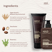 ABSO ESSENTIALS Combo Pack of Strengthening Shampoo and Nourishing Conditioner for Lustrous, Frizz-Free, Deep cleansing, Provides Strength, Soft and Smooth Hair (Shampoo -300ml+ Conditioner-200ml)