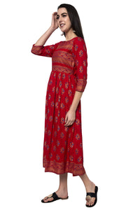 Asean Women's  Rayon Foil Print A-Line Kurta
