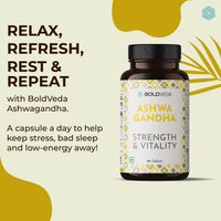 Boldveda Ashwagandha Tablets with Piperine Ashwagandha ksm66 Tablets Helps Release Stress Anxiety Support & Wellness Ashwagandha Powder Tablet for Mental Calmness Support Strength - 90 Tablets