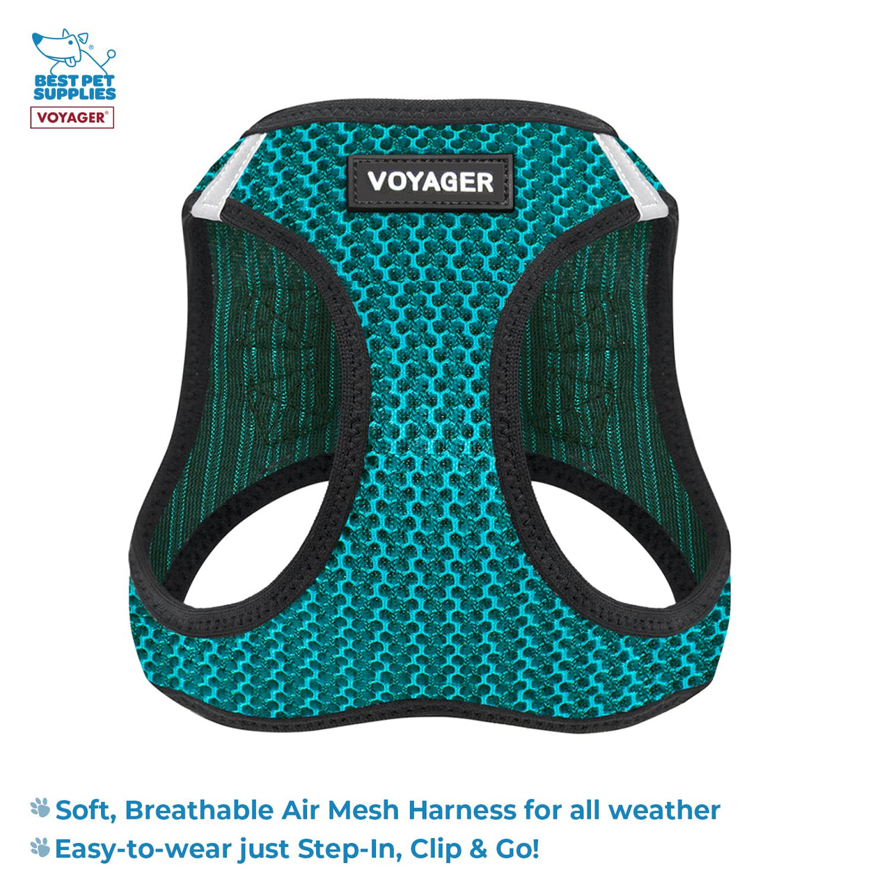 Voyager Step-in Air All Weather Mesh Harness and Reflective Dog 5 ft Leash Combo with Neoprene Handle, for Small, Medium and Large Breed Puppies by Best Pet Supplies - Turquoise, XL