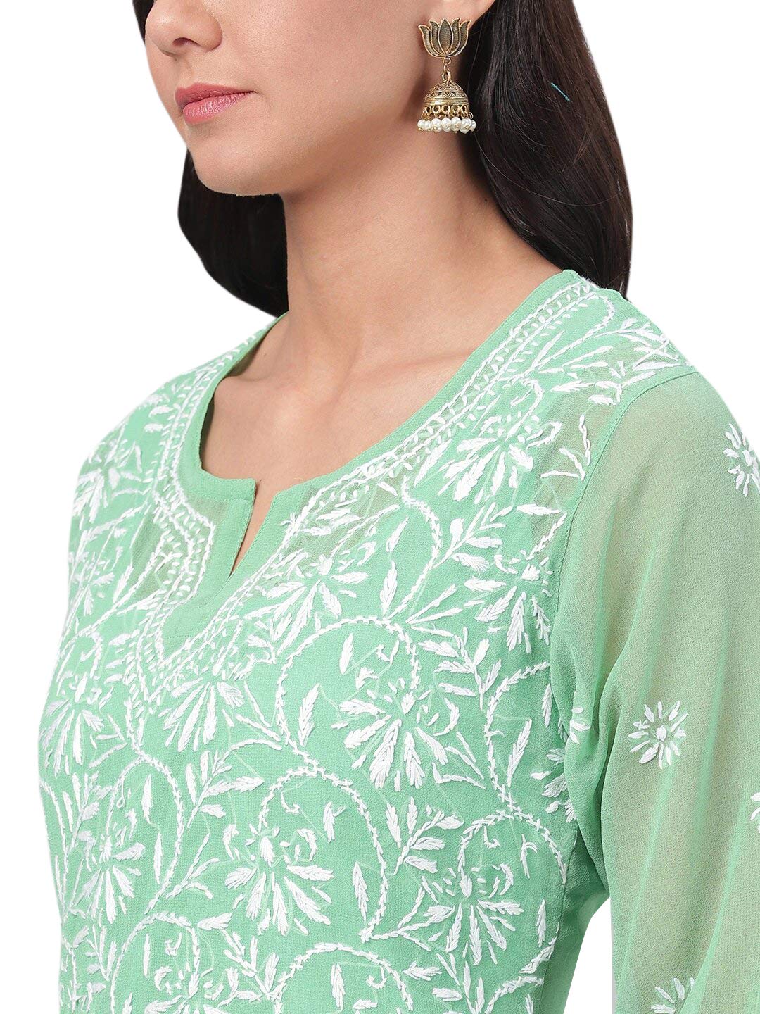 Ada Lucknowi Hand Embroidered Traditional Chikankari Georgette Kurta Kurti with Slip for Women