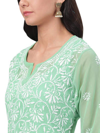 Ada Lucknowi Hand Embroidered Traditional Chikankari Georgette Kurta Kurti with Slip for Women