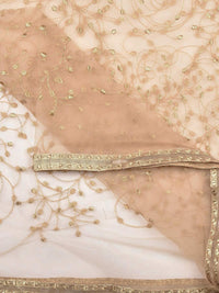 DUPATTA BAZAAR Women's  Embroidered Gold Net Dupatta DB1993