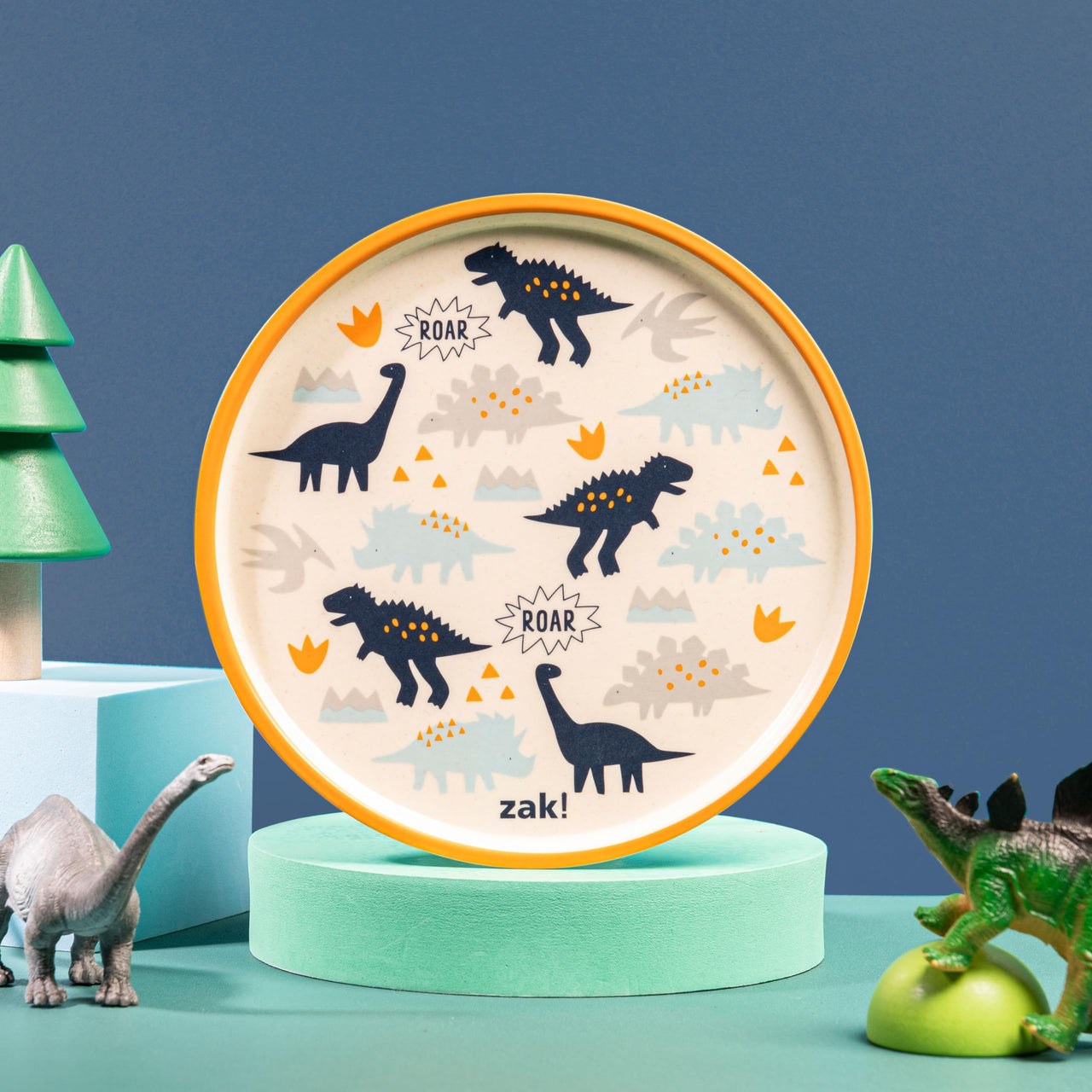 Zak Designs Kids Dinnerware Set 3 Pieces, Durable and Sustainable Melamine Bamboo Plate, Bowl, and Tumbler are Perfect For Dinner Time With Family (Zaksaurus) 8" Plate, 6" Bowl, 10oz Tumbler Zaksaurus