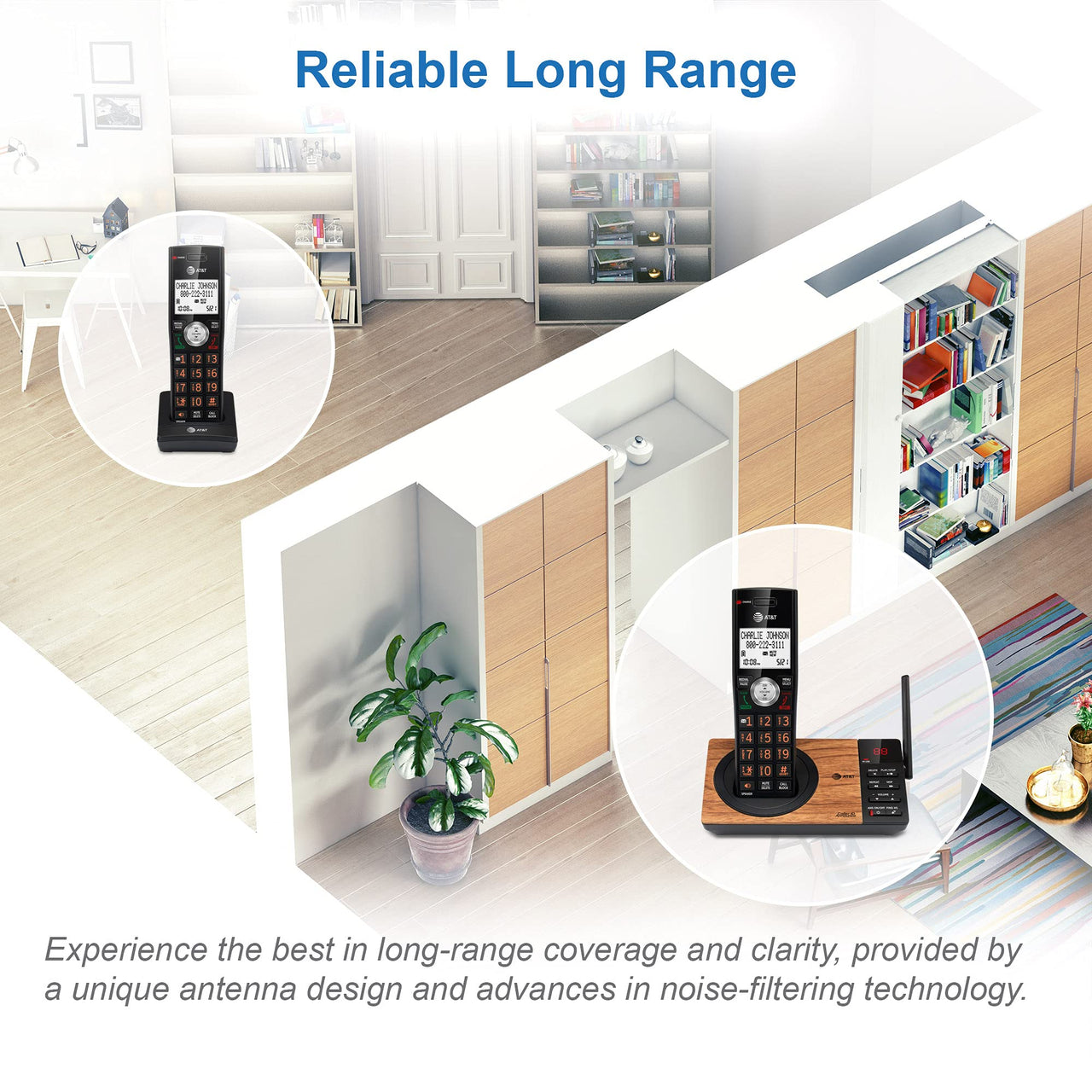AT&T CL80067 Accessory Handset for CL82x07, CL82x57, CL82x67, CL83x07, CL84x07 Series Cordless Phone for Home with Call Blocking, Caller ID Announcer, Intercom, and Long Range, Black/Wood Grain Finish Expansion Handset Only