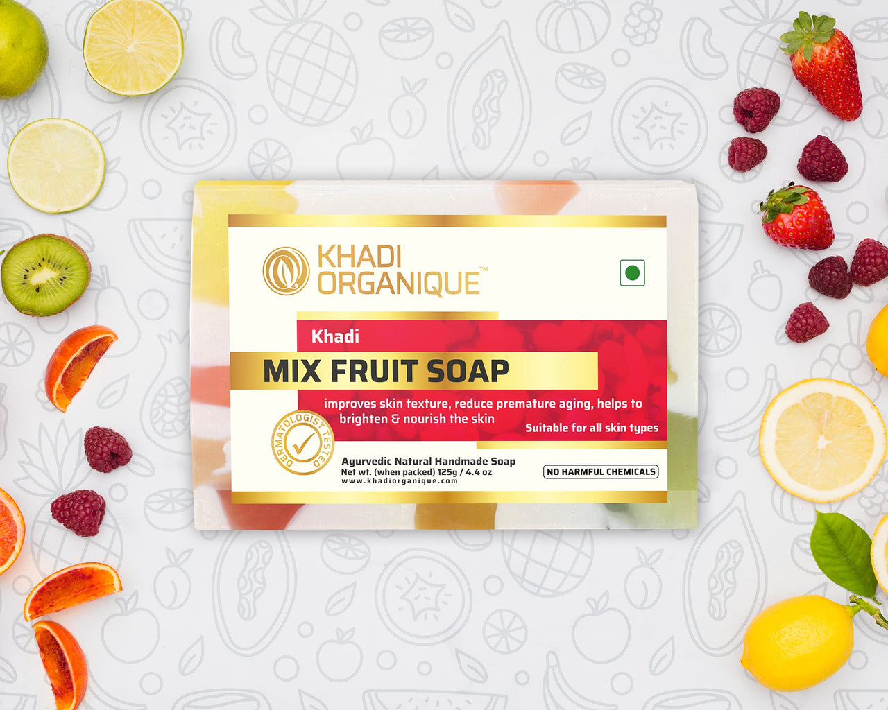 Khadi Organique Pure Herbal Natural & Handmade Mix Fruit Soap Combo Kit Pack of 4 500gm