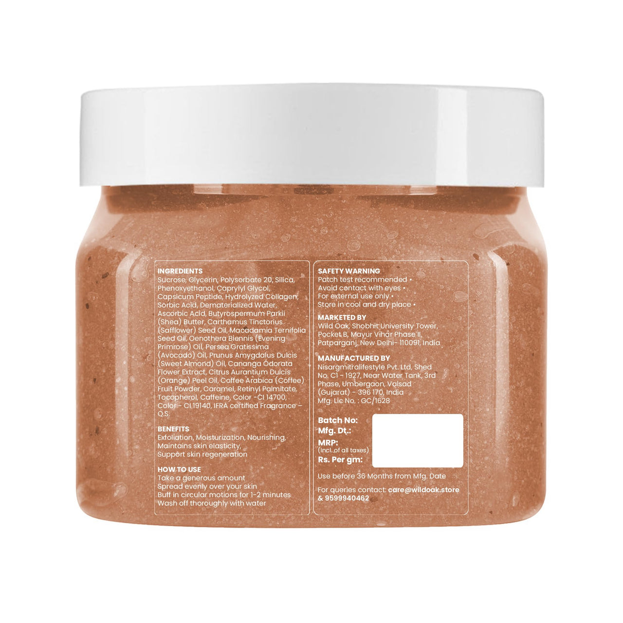 WildOak Iced Coffee Sugar Body Scrub | 300g | Kojic Acid, Hyaluronic Acid, Ceramides, Collagen & Peptides | De-Tan & Brightens Dark Areas | Smooths Strawberry Legs & Arms | Hydrates & Exfoliates