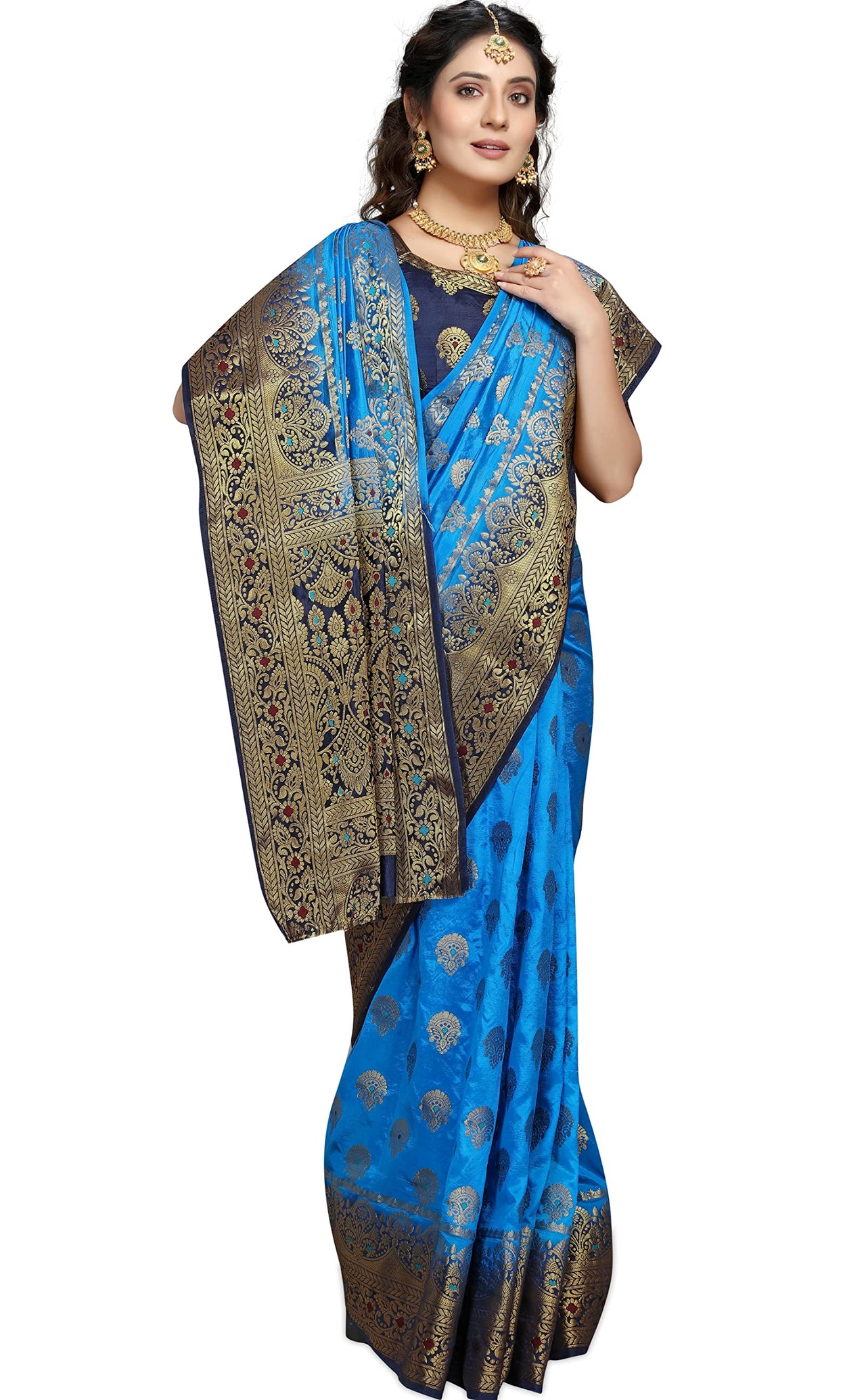 C J Enterprise Women's  Kanchipuam Pattu Pure Kanjivaram Silk Sarees For Wedding With Blouse Piece (perashooot paithani)