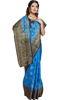 C J Enterprise Women's  Kanchipuam Pattu Pure Kanjivaram Silk Sarees For Wedding With Blouse Piece (perashooot paithani)