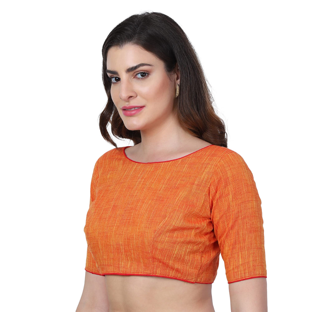 JISB Women's  Cotton Slub Stitched Saree Blouse with Elbow Length Sleeves