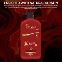 TryOnes Keratin Shampoo Smooth,for Straighter, Shinier Hair, with Keratin & Argan Oil, Nourishes Dry Hair, Controls Frizz, for Men & Women