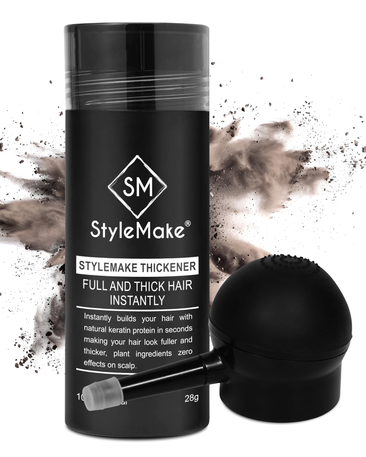 StyleMake Thickener Hair Fiber Dark Brown 28gm With Pump for Thin & Fine Hair | Thickening Fibre Spray for Men & Women | Loss Concealer | (Dark Brown Fiber + Applicator)