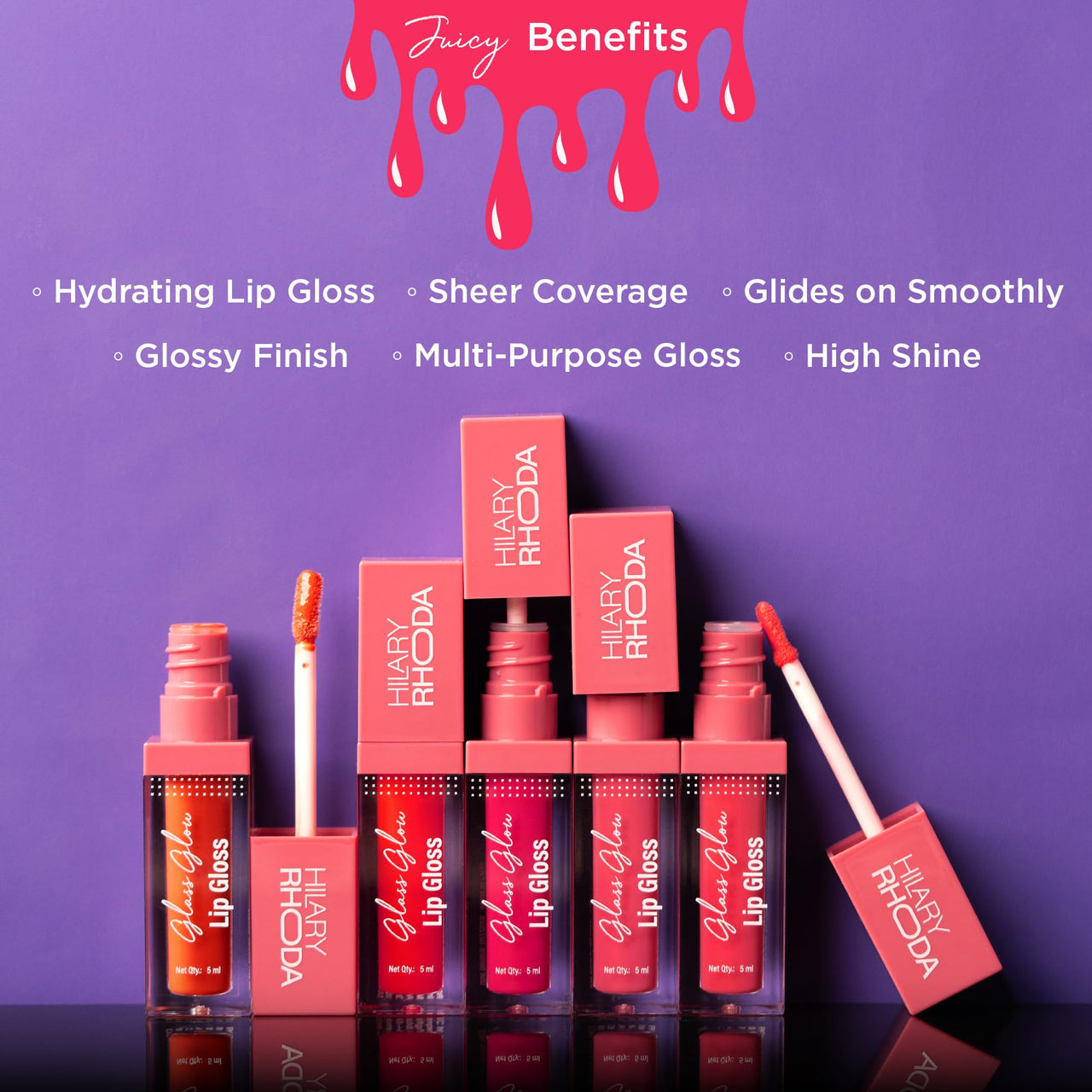 Hilary Rhoda Glass Glow Lip Gloss | Nourishing & Hydrating Lip Gloss | Sheer Coverage | High Shine | Juicy & Plump Lips | Glides on Smoothly | 5ml (Oh So Mauve - Shade 04)