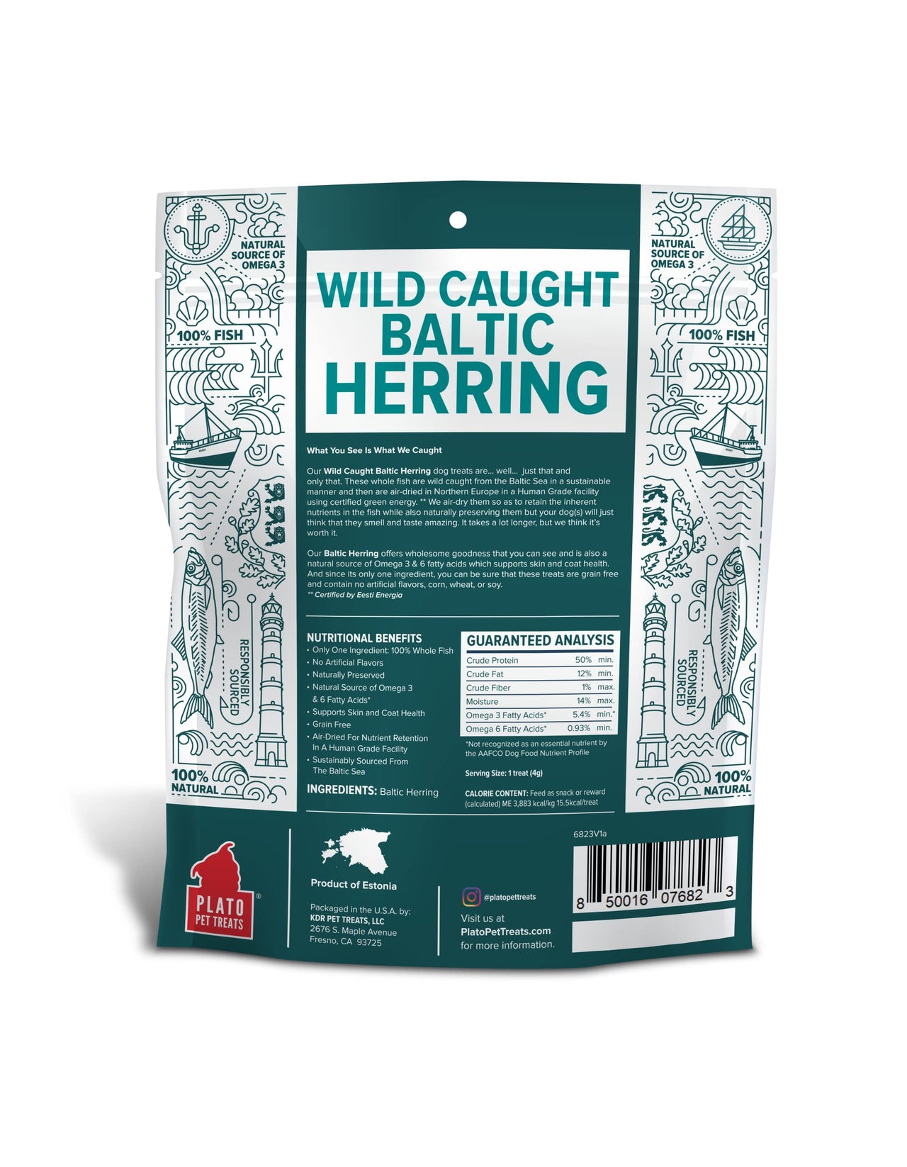 PLATO Baltic Herring Dog Treat - Real Fish - Air Dried - Grain-Free - Baltic Herring, 8.5 Ounces, Natural 8.5 Ounce (Pack of 1)