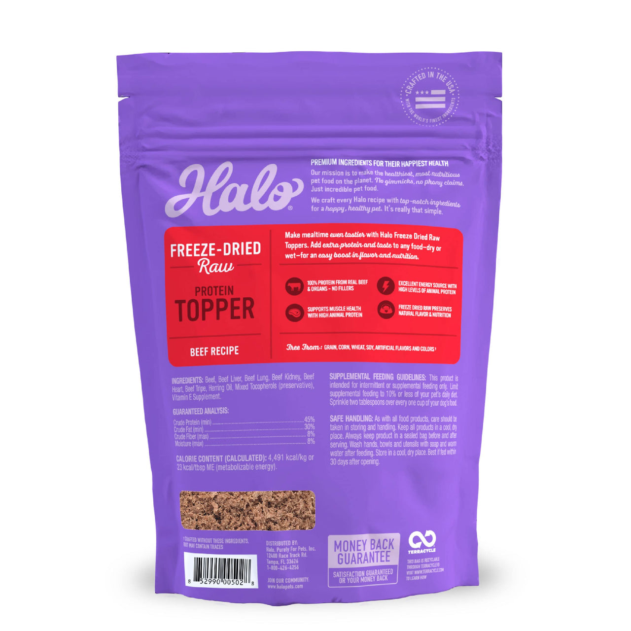 Halo Freeze Dried Raw Topper, Beef Protein Recipe, Freeze Dried Raw, Real Meat Topper, All Life Stages, 3.5-OZ Bag