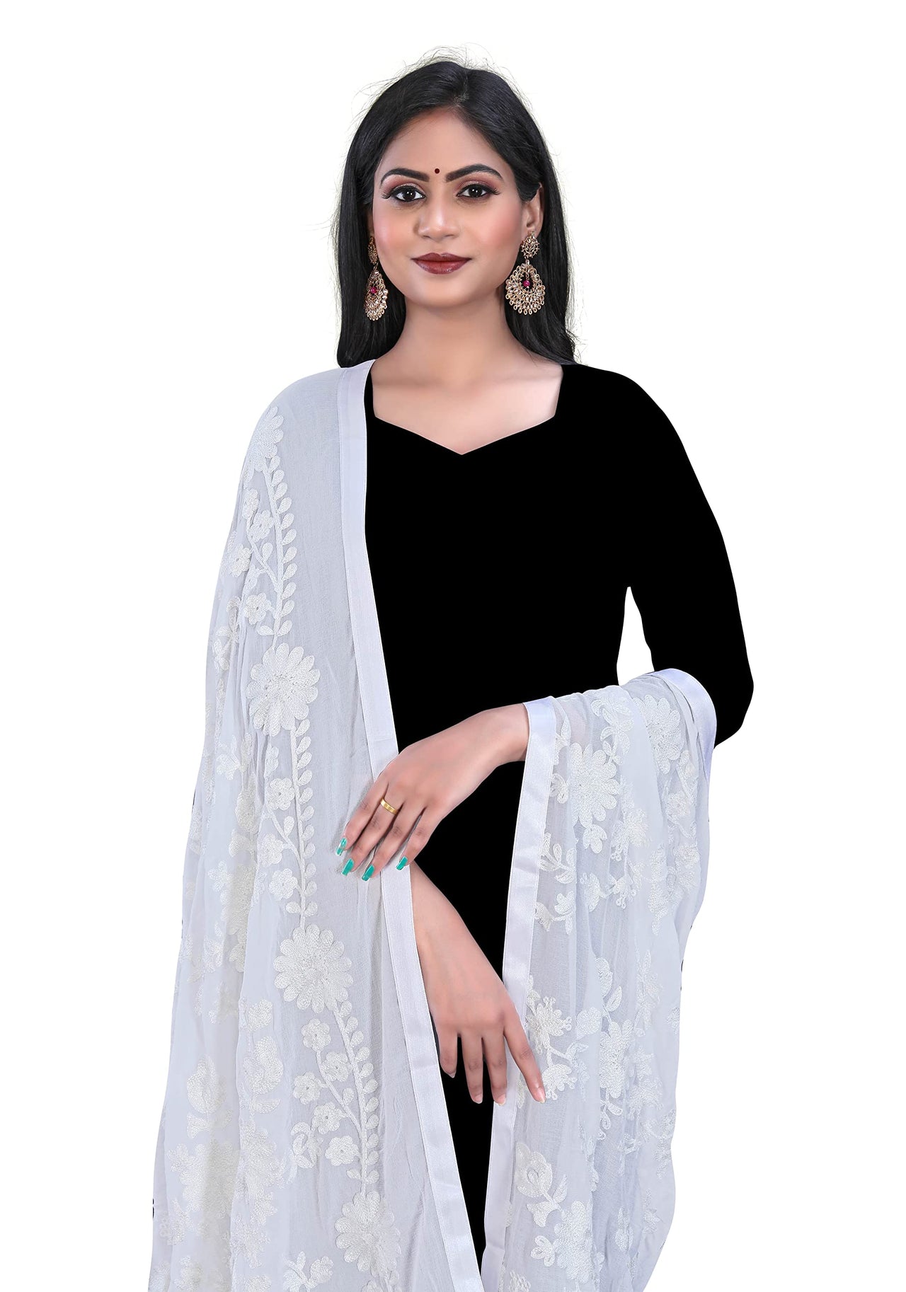 AKSHAR LLC Women's  Embroidered Chiffon Dupatta