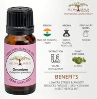 All Naturals Geranium Essential Oil 100% Pure for Massage, Relaxation, Skin Cooling & Natural Perfumes - 15 mL