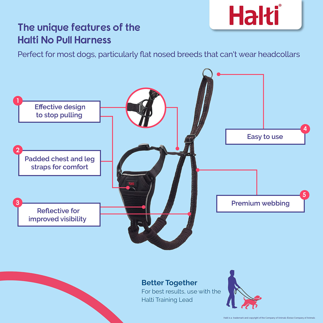 HALTI No Pull Harness - to Stop Your Dog Pulling on The Leash. Adjustable, Lightweight and Easy to Use. Reflective Dog Training Harness for Large Dogs (Size L)