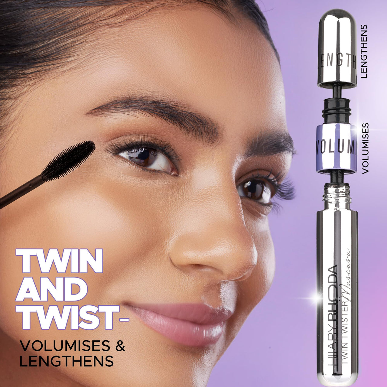 Hilary Rhoda Twin Twister Mascara | Volumises & Lengthens | Waterproof & Smudge-Proof Formula | Enhances Curl & Clump-Free | Highly Pigmented - 12ml