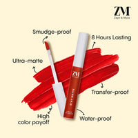 ZM Stay Matte Transfer-proof Lip Color | Matte Texture | Liquid Lipstick | Waterproof and Smudgeproof | Cruelty-free, 6 ML (Red Carpet)