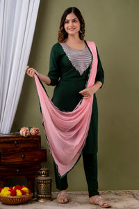 LookMark Womens Cotton Rayon Kurta and Pant Set with Dupatta