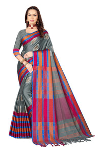 GRECIILOOKS Women's  Art Cotton Silk With Golden Border Printed Soft Silk Saree With Blouse Piece