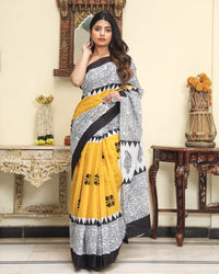 Shivanya Handicrafts Women's  Hand block printed cotton mulmul fabric saree With Blouse Piece Traditional Jaipuri Print_Vari