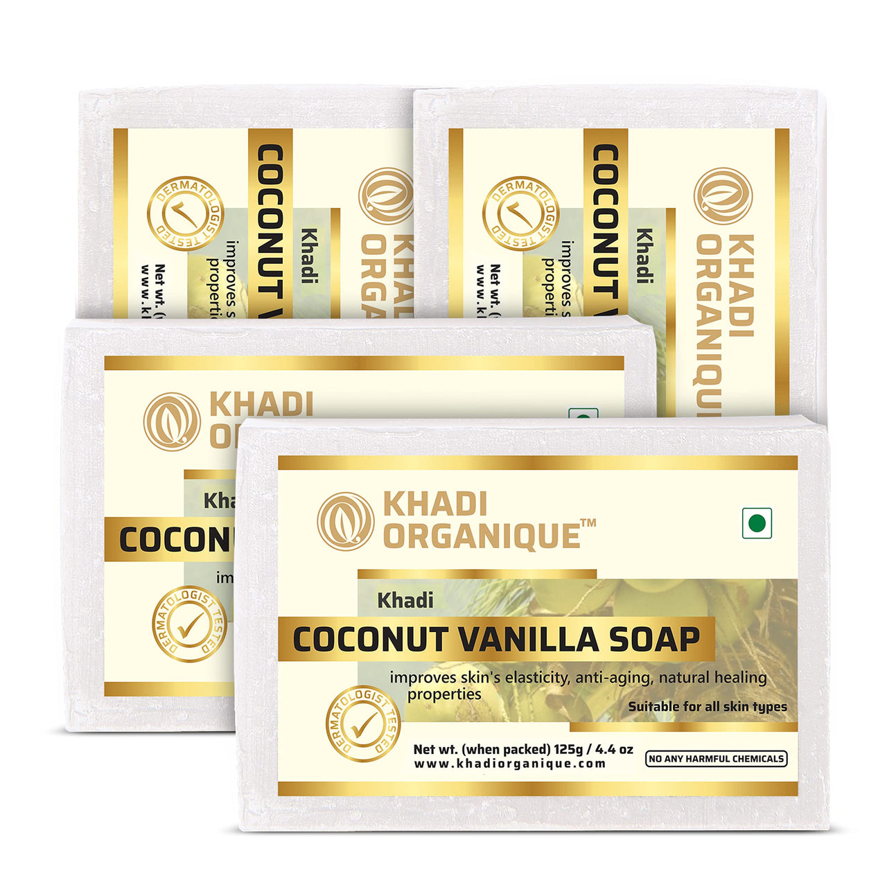 Khadi Organique Natural Herbal Coconut Vanilla Soap Pack of 4