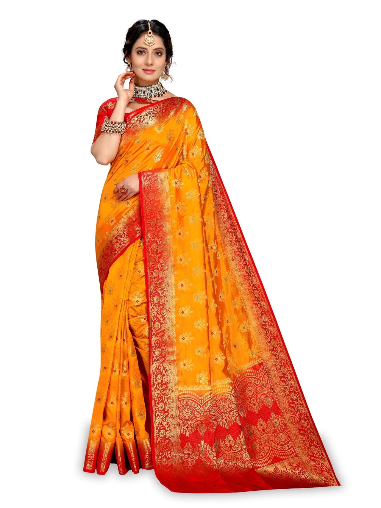 C J Enterprise Women's  Pure Kanchipuram Silk Sarees For Wedding With Un-Stitched Blouse Piece (D11 paithani)