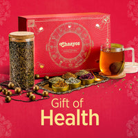 Chaayos Herbal Premium Gift Diwali Hampers | Contains Green Tea with Six natural Ingradients with Steel tea Infuser, Glass Mug & Golden Spoon for Tea & Coaster | Whole Leaf Green Tea Set | Green Tea Gift Box | Diwali Gift pack | Whole Leaf Green Tea Set |